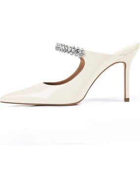 Women's Beige Rhinestone Heels Pointed Toe Slip On 4" Stiletto Closed Toe Pumpsv